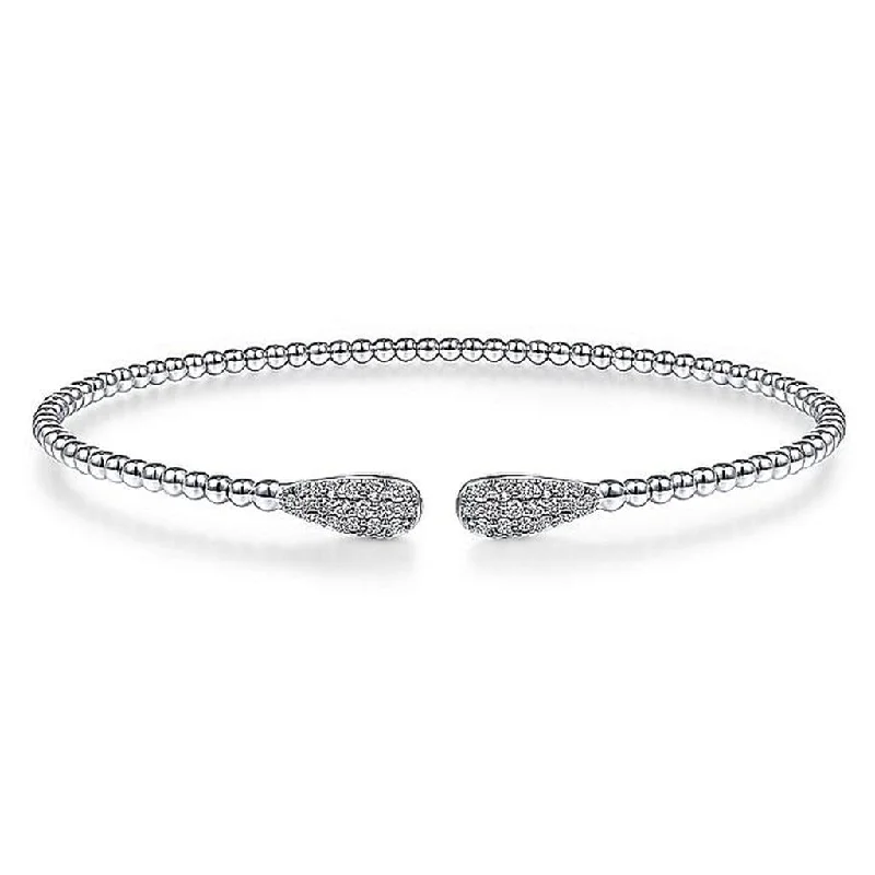 Ladies stellar edge bracelets -Gabriel & Co. 14K White Gold Bujukan Diamond Teardrops Bangle