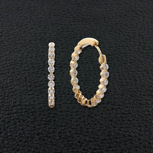 brushed silver earrings for women -Diamond Hoop Earrings in Yellow Gold