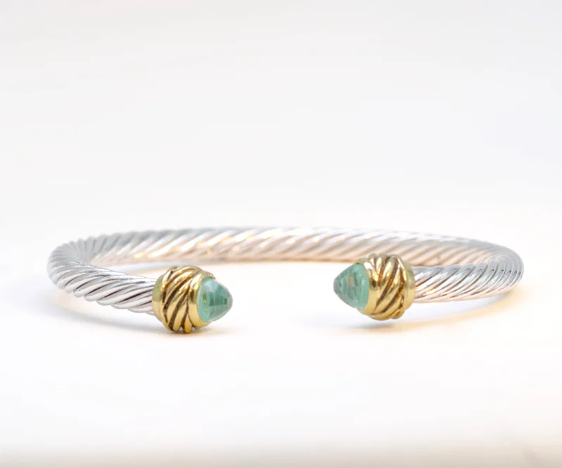 Ladies soft tone bracelets -Bangle with Faceted Light Blue Stone