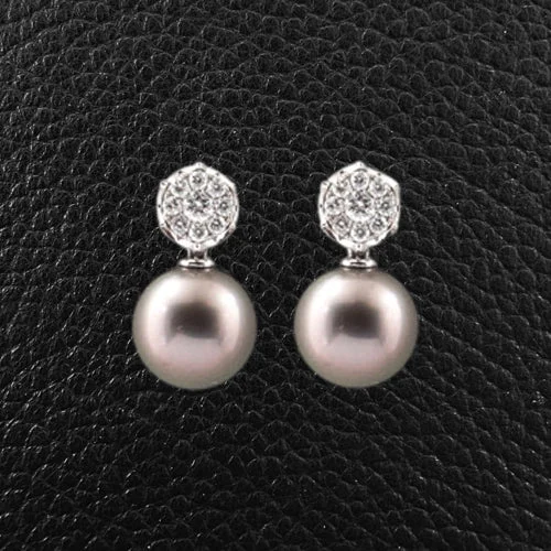 ladies gold earrings fish motifs -Tahitian Pearl & Diamond Earrings