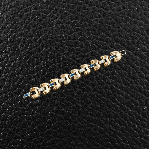 Ladies creative abstract bracelets -Sapphire, Diamond & Yellow Gold Retro Bracelet