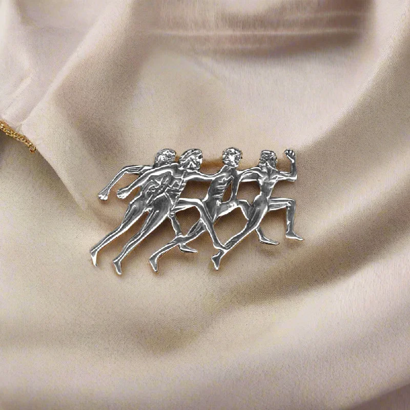 ladies rose gold brooch dots -Greek Olympic Runners Brooch in Sterling Silver (K-75)