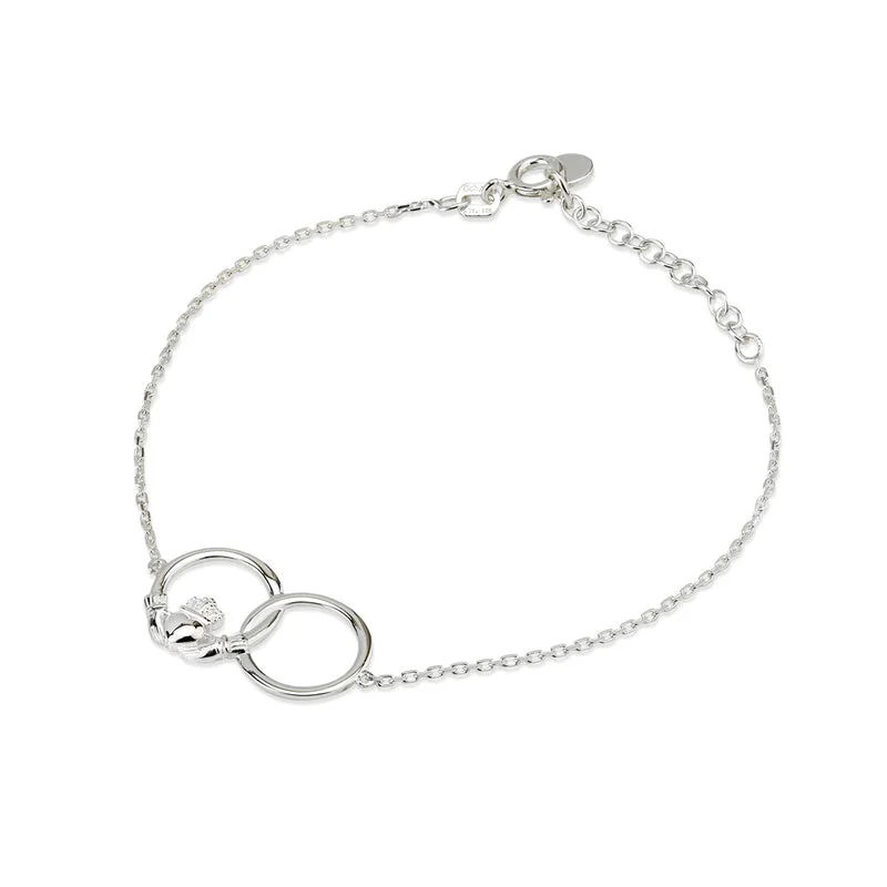 Ladies bright white gold bracelets -Sterling Silver Claddagh Circle Bracelet