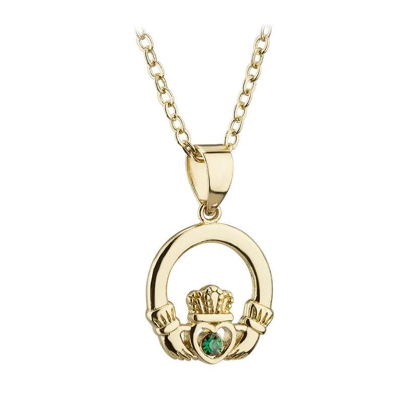 Ladies broad gleam necklaces -Gold Plated Crystal Claddagh Necklace