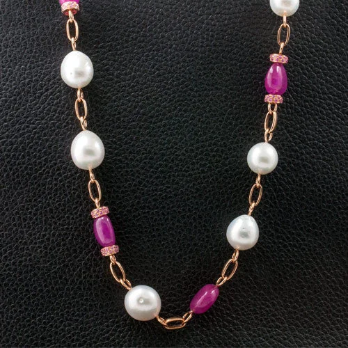 Ladies soothing amethyst necklaces -South Sea Pearls & Pink Sapphire Necklace