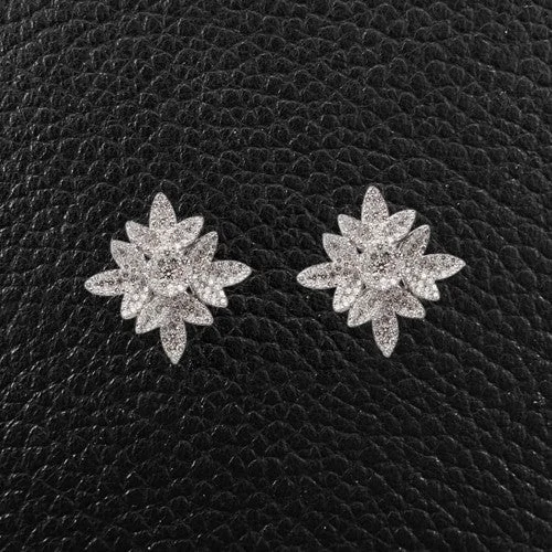 ladies rose gold earrings dots -Diamond Leaf Cluster Earrings