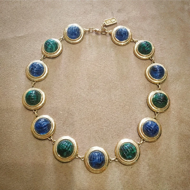 Ladies fitted collar necklaces -David Grau Vintage statement Blue Green Cabochon necklace