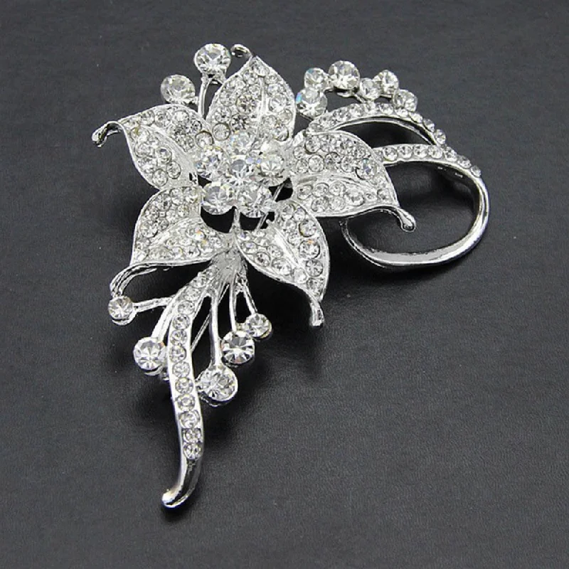 moonstone brooch for women elegant -Rose Gold / Silver Brooch Clear Rhinestone Crystal BR-294